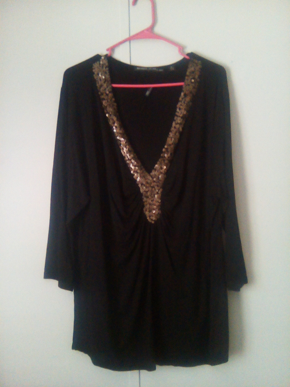 Michelle Nicole Black Tunic with Gold Sequin V-Neck